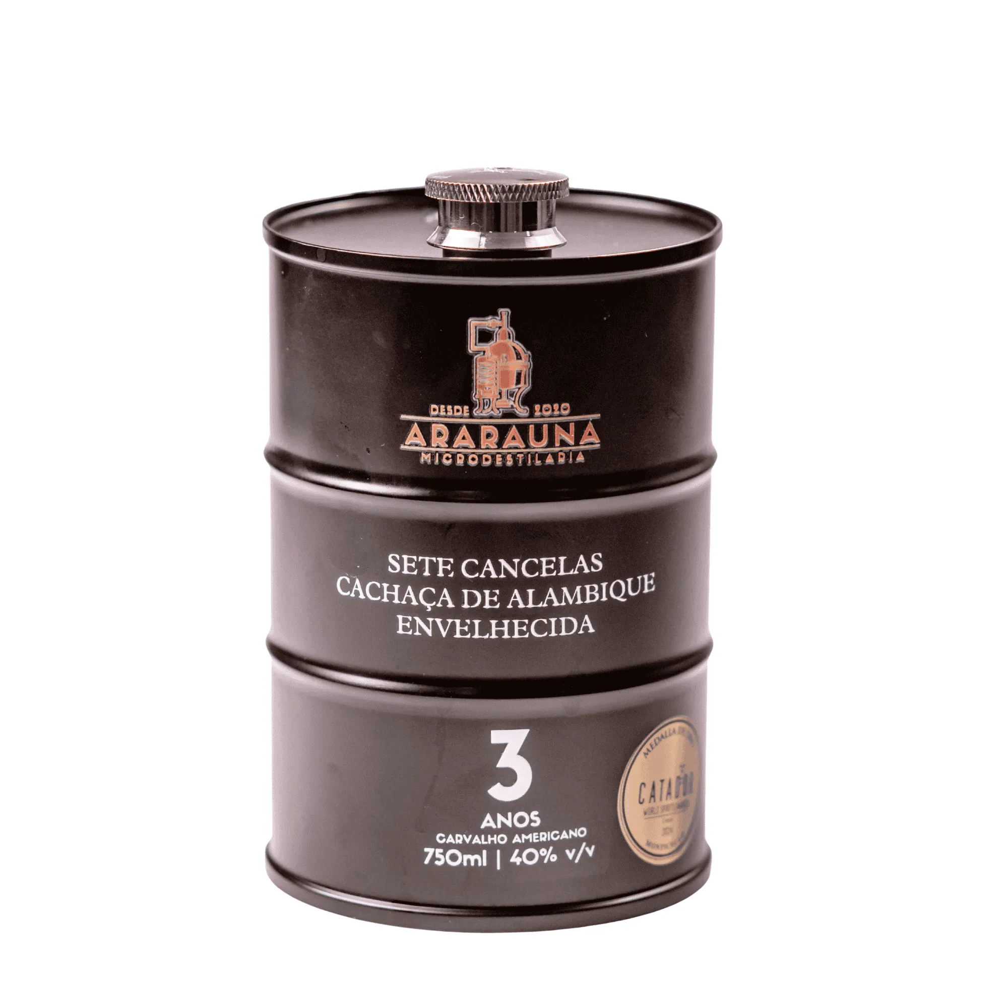 CACHAÇA SETE CANCELAS EMBALAGEM EM BARRIL DE INOX 750ML